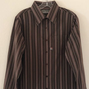 EZEKIEL LS BUTTON UP SHIRT SIZE LARGE BROWN STRIPE